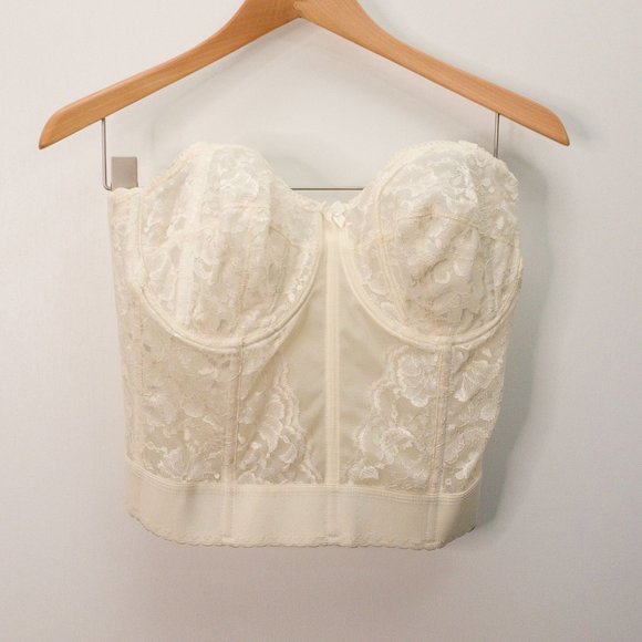Vintage Goddess Corset Bustier Bra Top Sheer Cream Lace 36 DD - Picture 1 of 15